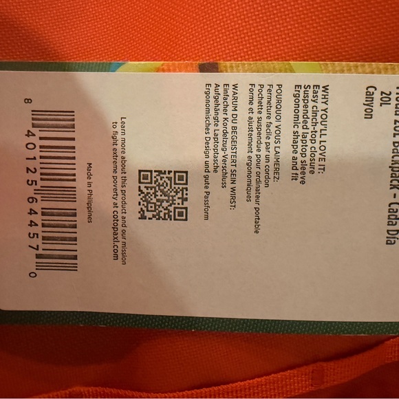 Cotopaxi Vibrant Orange and Blue Cada Día 20L Backpack with laptop compartment - Picture 10 of 10